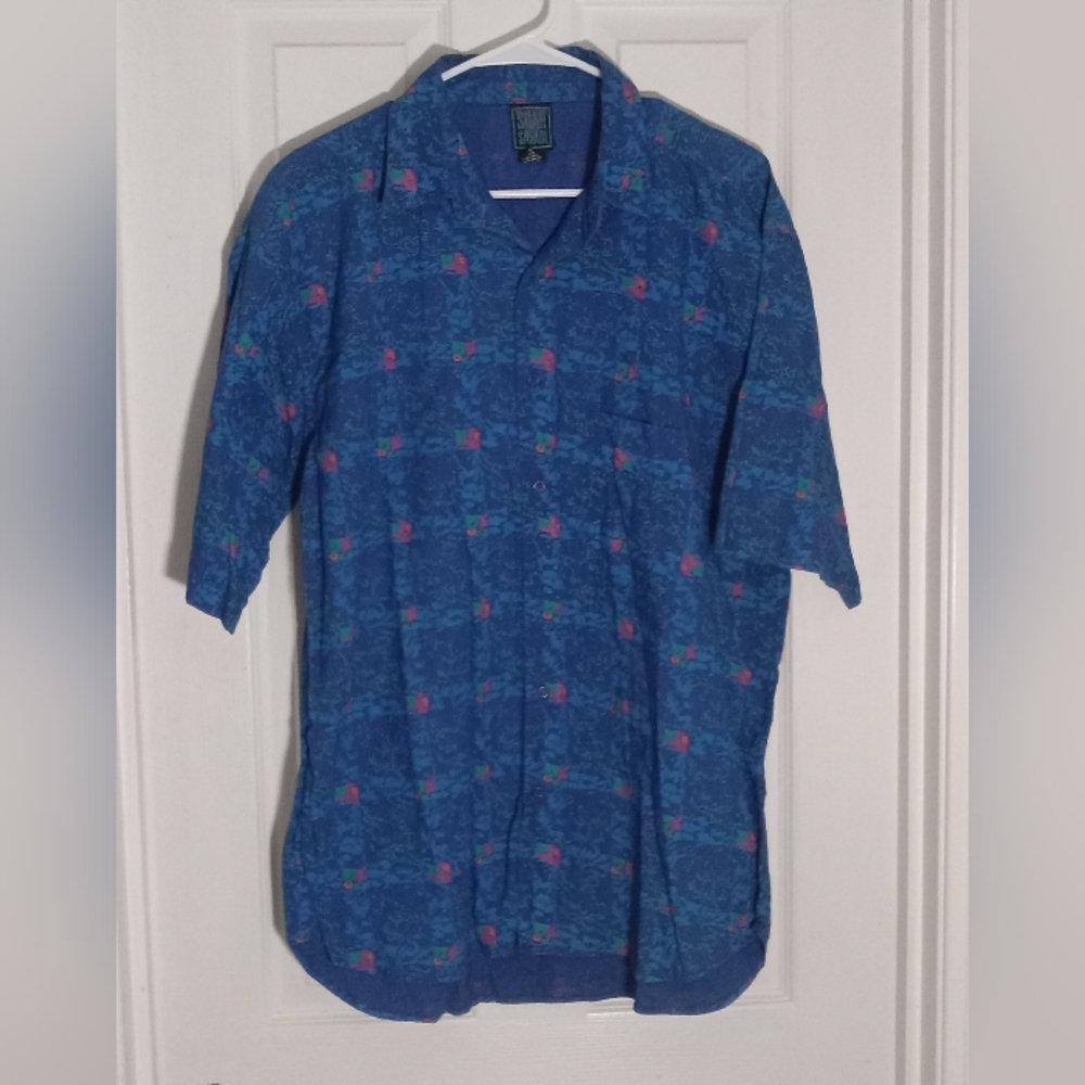 Button Up Cotton Camp Shirt Vtg. Shah Safari Large Men's